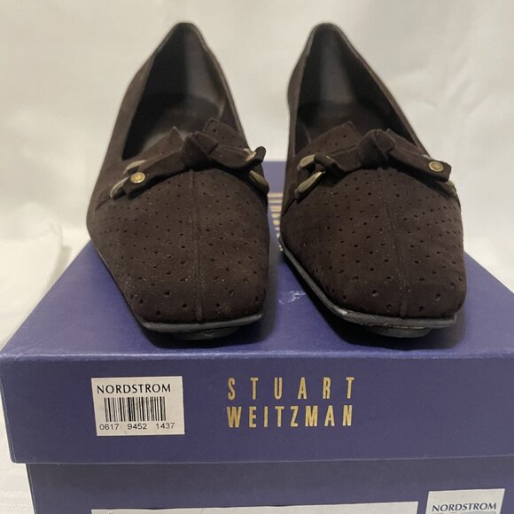 NEW Stuart Weitzman Linksperf Brown Suede Kitten Heal Square Toed Pumps; 9N - Picture 2 of 5